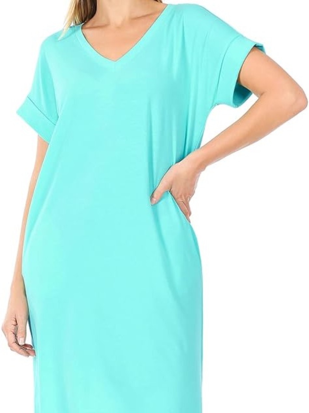 Zenana Outfitters Mint V-Neck Shift Dress